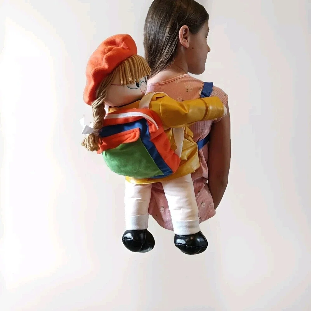 Vtg Amy Lyn Doll backpack‎ Rain Coat Beanie Braids Blonde Adjustable Y2K